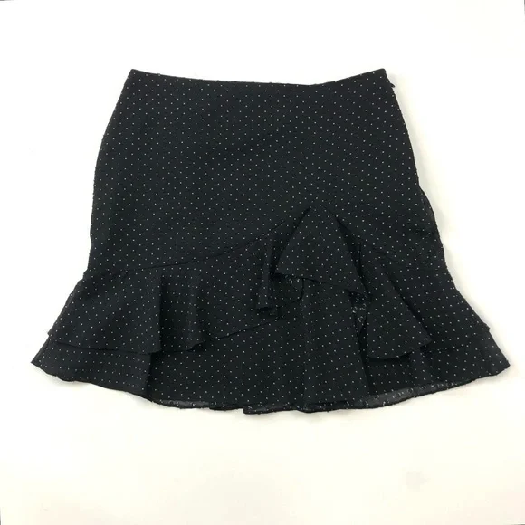 Club Monaco black Swiss dot jacquard ruffle lined mini skirt Size 4 - Picture 1 of 9